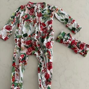 Posh Peanut Floral Baby Footed Onesie with Headband
